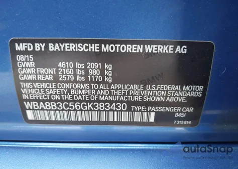 2016 BMW 340I from USA, damaged, VIN WBA8B3C56GK383430